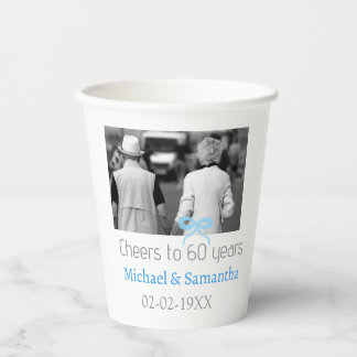 SILVER bow cheers to 60 years anniversary wedding  Paper Cups