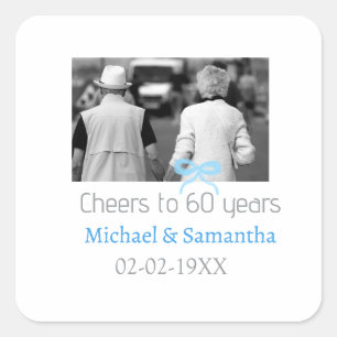 SILVER bow cheers to 60 years anniversary wedding Square Sticker
