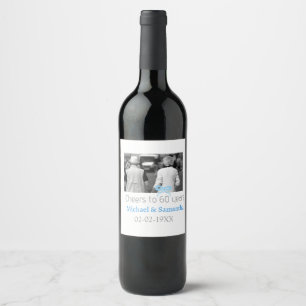 SILVER bow cheers to 60 years anniversary wedding  Wine Label
