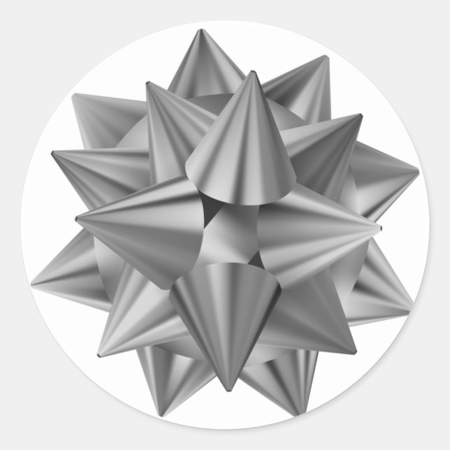 Silver Bow Christmas Xmas Holiday  Classic Round Sticker (Front)