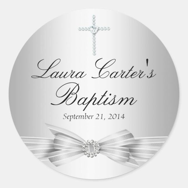 Silver Bow & Cross Baptism Sticker (Front)
