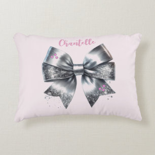 Silver Bow Faux Glitter Personalised Decorative Cushion