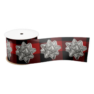 Silver Bow on Buffalo Plaid Satin Ribbon