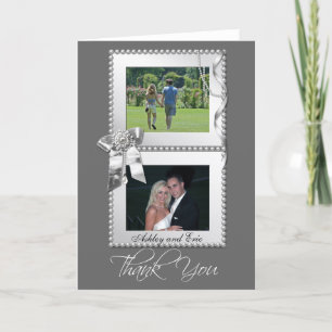 Silver Bow Photo Frame Wedding Thank You Cards