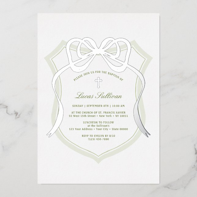Silver Bow Sage Green Crest Baptism (Front)