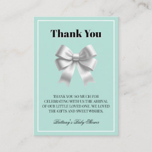 Silver Bow Teal Blue Baby Shower Thank you  Enclosure Card