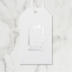 Silver Bow Tie Personalised Groomsman Proposal Gift Tags
