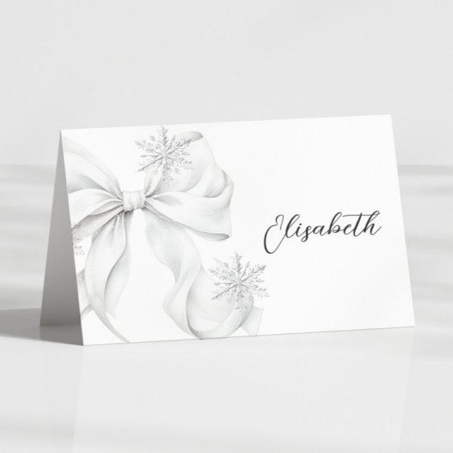 Silver Bow Winter Table Place Card  (Creator Uploaded)
