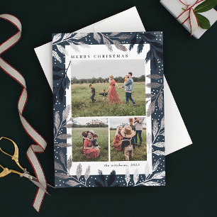 Silver Branches 3 Photo Christmas Holiday Card