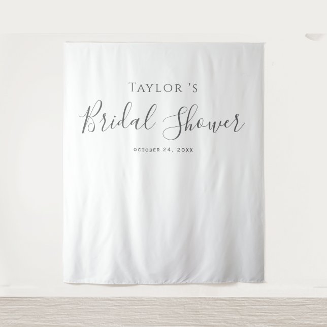 Silver Bridal Shower Photo Backdrop Tapestry (Front)