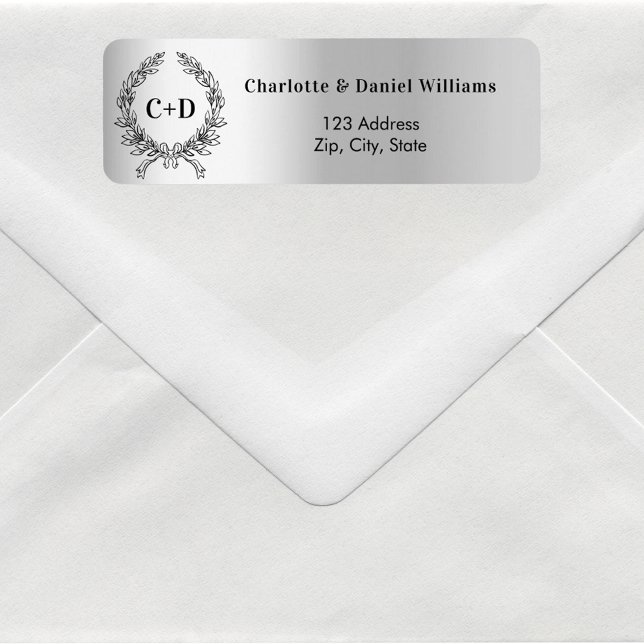 Silver bride groom initials wedding return address (Creator Uploaded)