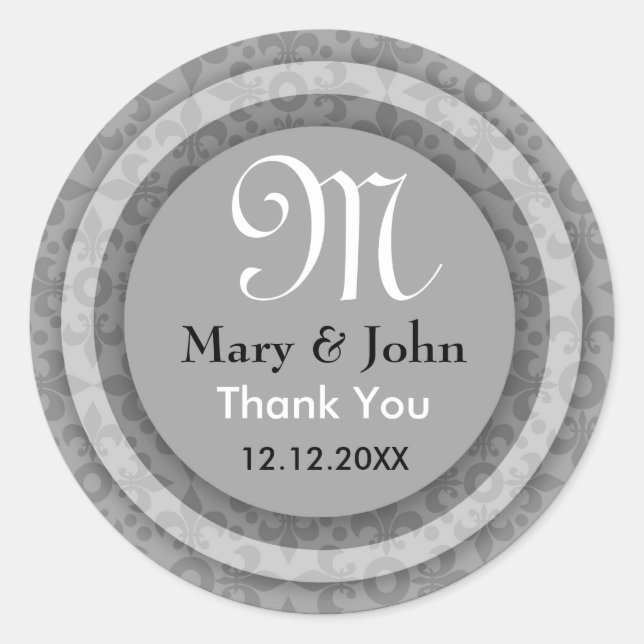 Silver Bride&Groom Thank You Monogram Seals (Front)
