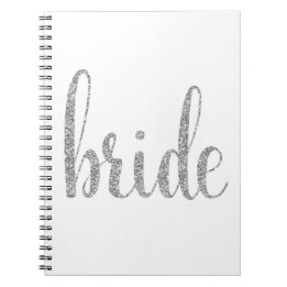 Silver bride notebook, glitter font spiral notebook