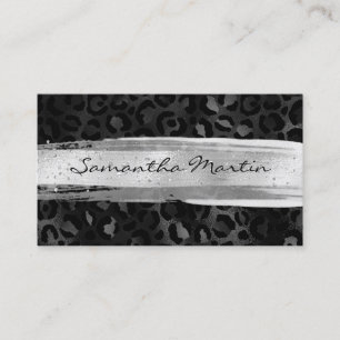Silver Brush Stroke Black Foil Leopard Business Card