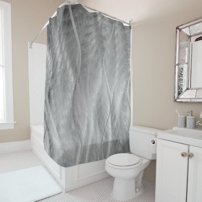 Silver Brushed Metal Abstract Shower Curtain (In Situ)