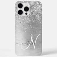 Silver Brushed Metal Glitter Monogram Name