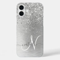 Silver Brushed Metal Glitter Monogram Name