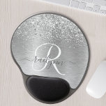 Silver Brushed Metal Glitter Monogram Name Gel Mouse Pad<br><div class="desc">Easily personalise this trendy chic mouse pad design featuring pretty silver sparkling glitter on a silver brushed metallic background.</div>