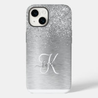 Silver Brushed Metal Glitter Monogram Name
