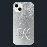 Silver Brushed Metal Glitter Monogram Name iPhone 14 Plus Case<br><div class="desc">Easily personalise this trendy chic phone case design featuring pretty silver sparkling glitter on a silver brushed metallic background.</div>