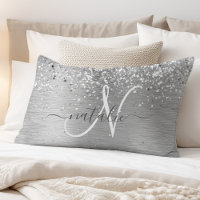 Silver Brushed Metal Glitter Monogram Name