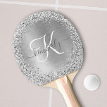 Silver Brushed Metal Glitter Monogram Name Ping Pong Paddle<br><div class="desc">Easily personalise this trendy chic ping pong paddle design featuring pretty silver sparkling glitter on a silver brushed metallic background.</div>