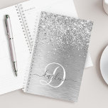 Silver Brushed Metal Glitter Monogram Name Planner<br><div class="desc">Easily personalise this trendy planner design featuring pretty silver sparkling glitter on a silver brushed metallic background.</div>