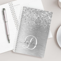Silver Brushed Metal Glitter Monogram Name