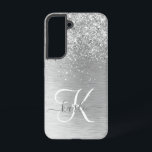 Silver Brushed Metal Glitter Monogram Name Samsung Galaxy Case<br><div class="desc">Easily personalise this trendy chic phone case design featuring pretty silver sparkling glitter on a silver brushed metallic background.</div>