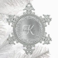 Silver Brushed Metal Glitter Monogram Name