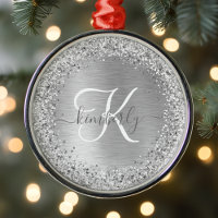 Silver Brushed Metal Glitter Monogram Name
