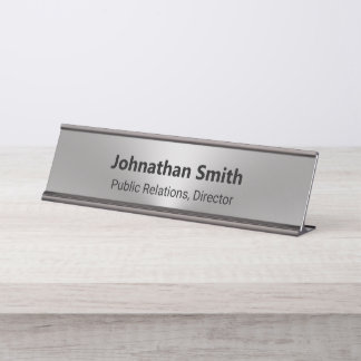 Silver Brushed Metal Look Employee Name Job Title Desk Name Plate