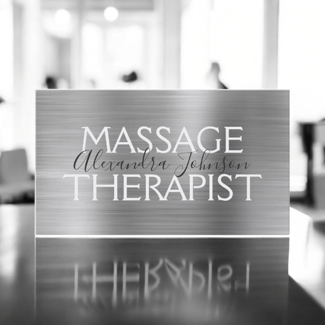 Silver Brushed Metal Massage Therapist Business Card (Creator Uploaded)