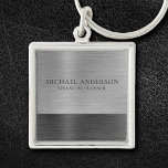 Silver Brushed Metal Metallic Monogram Name  Key Ring<br><div class="desc">A classic silver grey brushed metal personalised keychain. Coordinates with other office supplies including binders,  notebooks and pens. Designed for you by Blackberry Boulevard.</div>