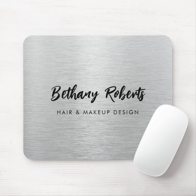 Silver Brushed Metal Modern Script Hair and Makeup Mouse Pad (With Mouse)
