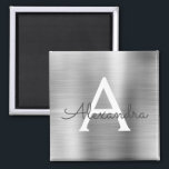 Silver Brushed Metal Monogram Name Magnet<br><div class="desc">Silver Faux Foil Metallic Brushed Metal Monogram Name and Initial Party Magnet. This makes the perfect sweet 16 birthday,  wedding,  bridal shower,  anniversary,  baby shower or bachelorette party gift for someone that loves glam luxury and chic styles.</div>