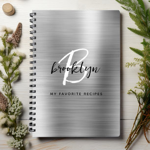 Silver Brushed Metal Monogram Recipe Book