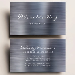 Silver Brushed Metal Script Microblading Business Card