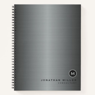 Silver Brushed Metal Simple Monogram Notebook
