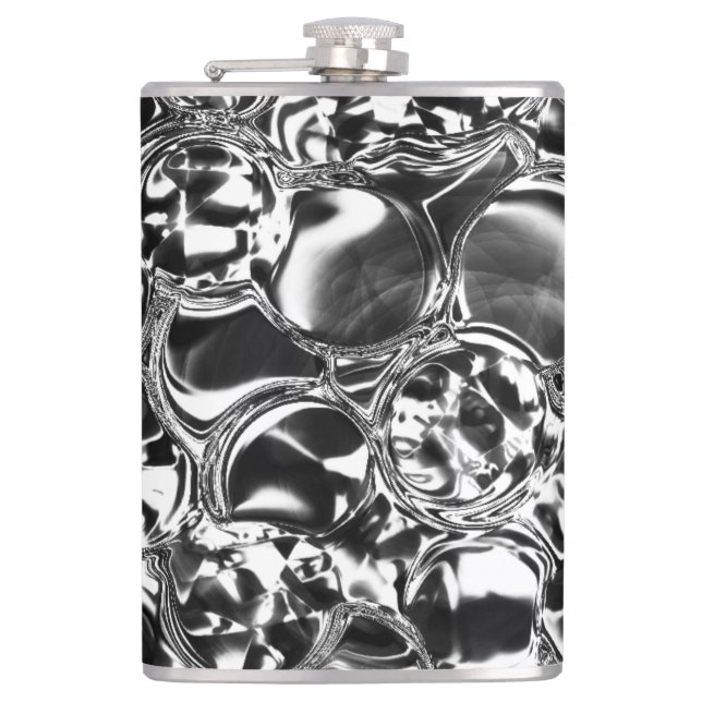 Silver bubbles with glass or metal tone  hip flask (Front)