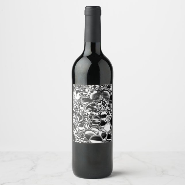 Silver bubbles with glass or metal tone  wine label (Front)