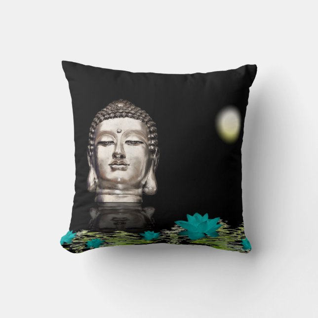 Silver Buddha Head Statue Cushion (Front)