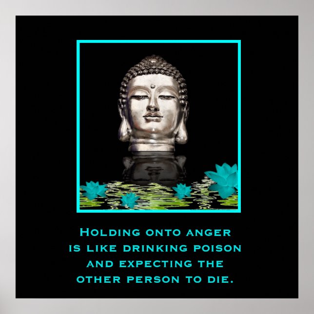 Silver Buddha Head Statue with Inspirational Quote Poster (Front)