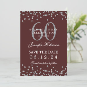 Silver Burgundy 60th Birthday Save Date Details Invitation