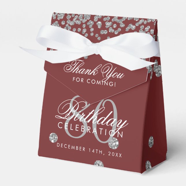 Silver Burgundy 80th Birthday Thank You Confetti Favour Box (Front Side)