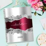 Silver burgundy agate marble name script 2025 planner<br><div class="desc">Faux silver and burgundy metal and agate,  marble stone print as background Personalize and add your name. The name is written with a modern hand lettered style script.</div>