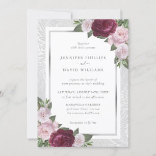 Silver Burgundy Blush Floral Wedding Invitations
