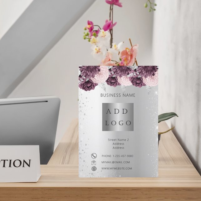 Silver burgundy florals business brochure (Creator Uploaded)