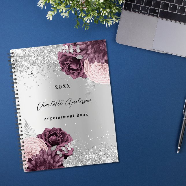 Silver burgundy florals elegant glamorous 2026 planner (Creator Uploaded)