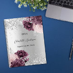 Silver burgundy florals elegant glamourous 2023 planner<br><div class="desc">Faux silver looking background decorated with burgundy and blush pink florals,  flowers,  and faux silver glitter,  sparkles. Personalise and a year,  name and a title/text</div>